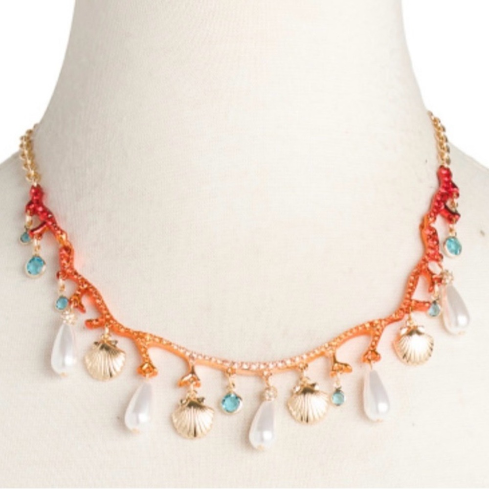 BETSEY JOHNSON Mermaid Jewels Coral Pearls Crystals & Shells Necklace NEW NWT